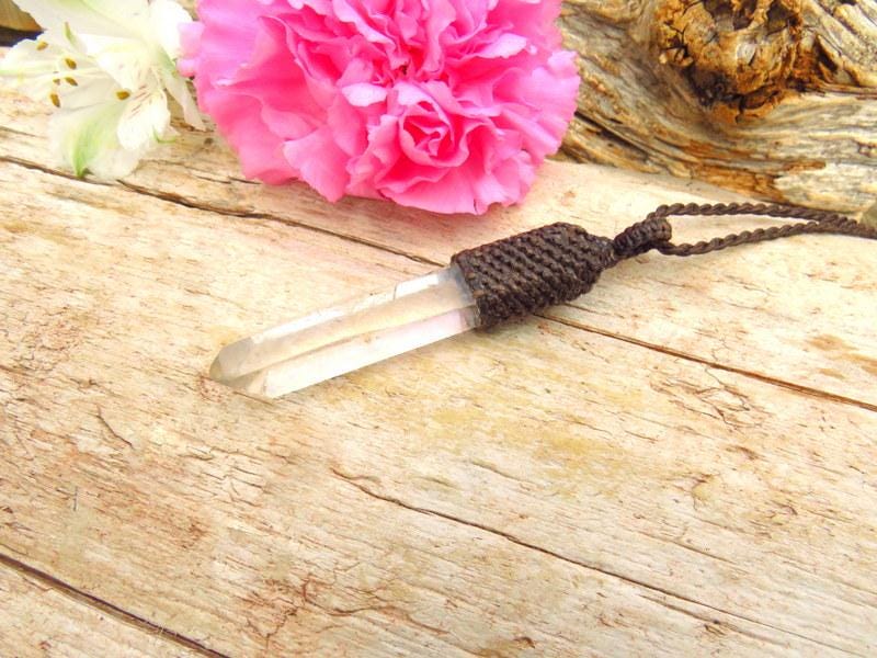 Lemurian Quartz crystal necklace, Empath healing stone, gift ideas for the crystal lover, boho macrame pendant, mothers day
