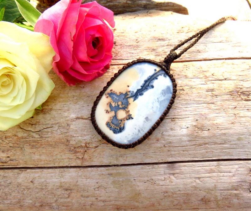 Maligano Jasper gemstone necklace, macrame jewelry, gift ideas for the rock collector, fathers day gift,