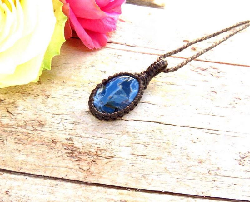 Pietersite gemstone necklace, macrame jewelry, healing properties, tempest stone, gifts ideas for him