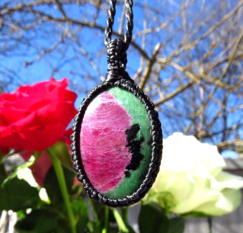 Ruby Zoisite Necklace, grief gifts, macrame necklace, gemstone necklace, mothers day, for mom