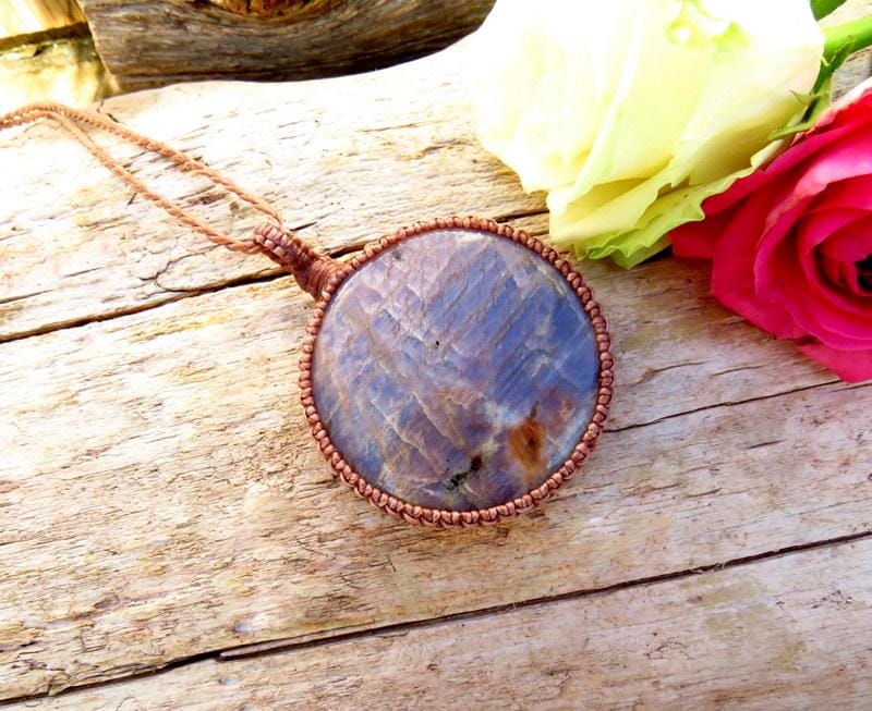 Belomorite macrame necklace, mothers day gift ideas, moonstone gemstone necklace, blue moonstone, eclipse stone, gift ideas for her