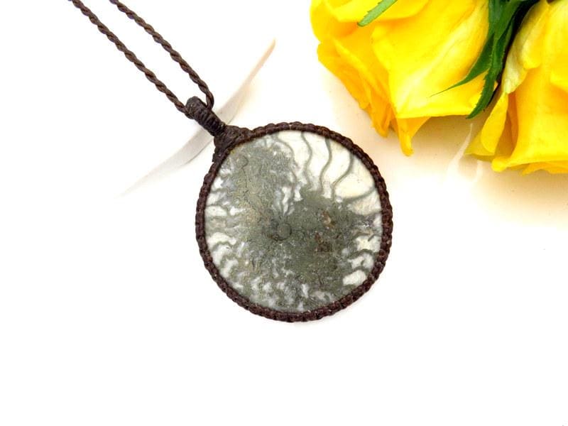 Pyritized Ammonite gemstone necklace, pyrite jewelry, guy gifts, rock collector, for dad, unisex pendant