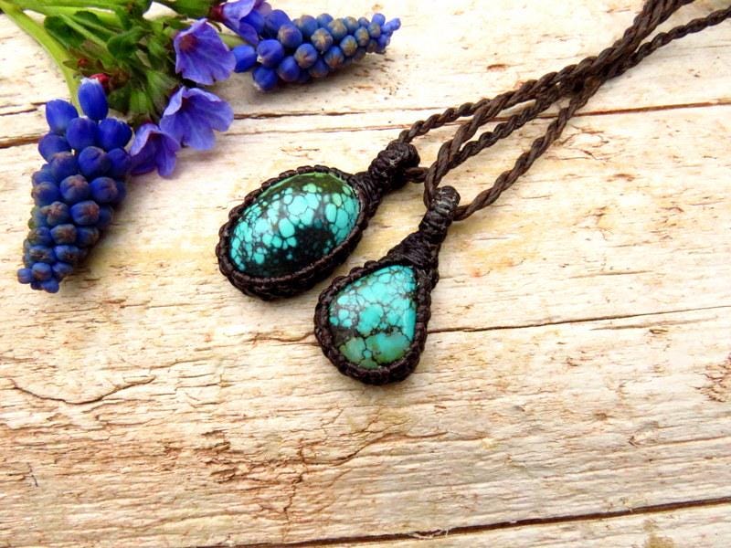 Cloud Mountain Turquoise macrame necklace, Hubei Turquoise jewelry, turquoise statement neckace, gift ideas for the boho beauty, for her
