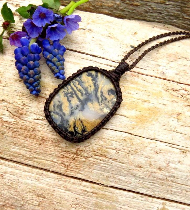 Tiger Dendrite Agate macrame necklace, fathers day gift ideas, rock collector, gift ideas for the boho beauty