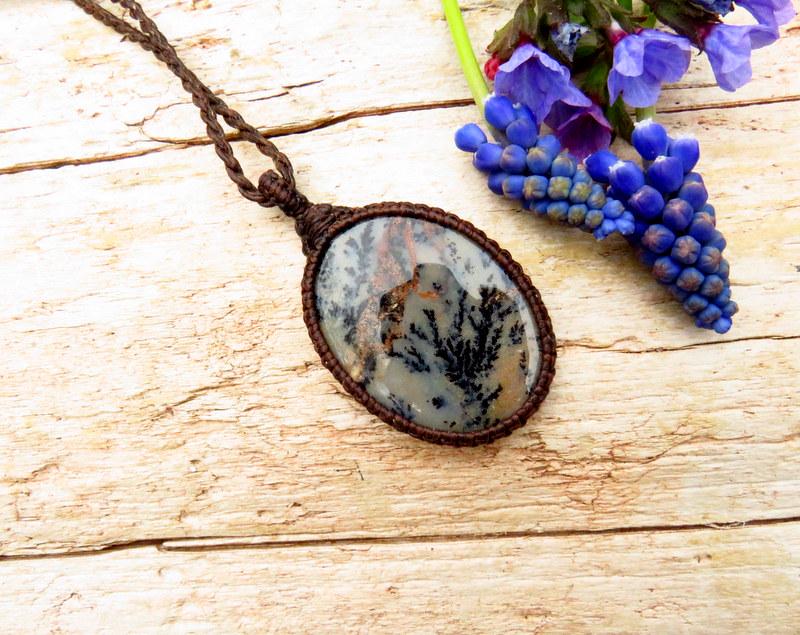 Dendrite Jasper gemstone necklace, fathers day gift ideas, for him, macrame jewelry