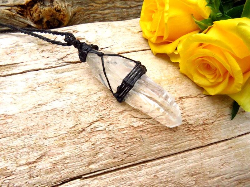 Lemurian Quartz crystal necklace, quartz crystal