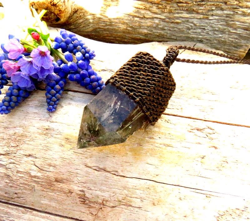 Shamanic Dream Quartz necklace, gemstone jewelry, lodolite necklace, gift ideas for the crystal lover