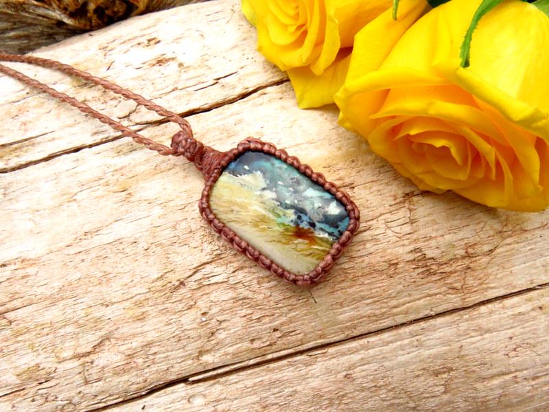 Rare Opalized Petrified Wood Gemstone Macrame Necklace, gift ideas for the rock collector, summer jewelry