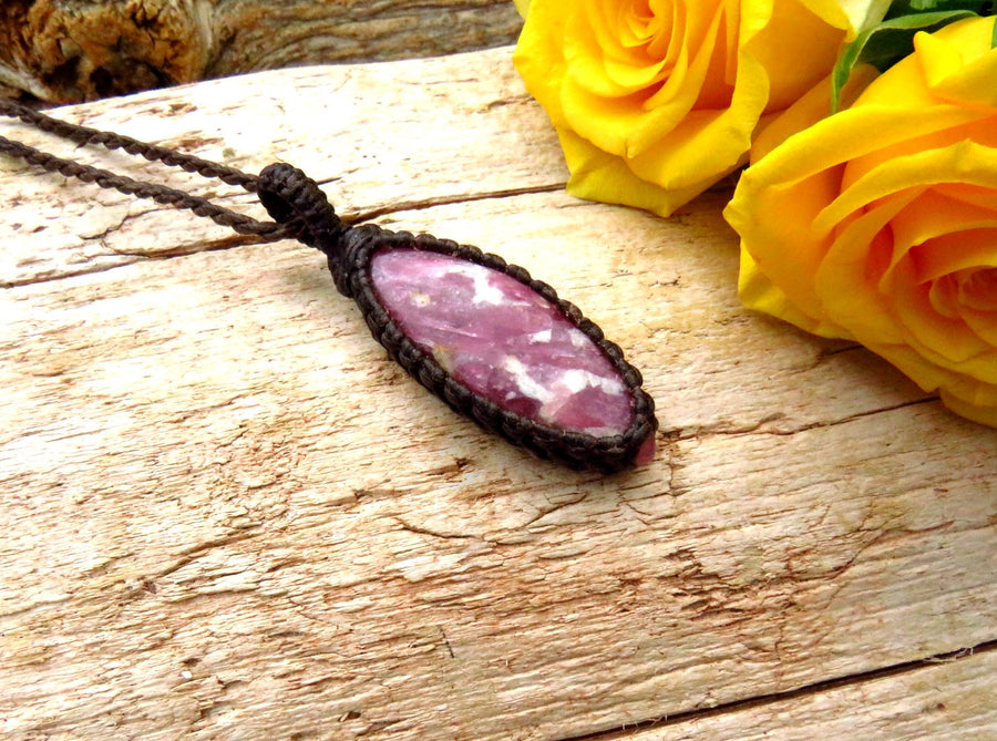 Rubellite macrame necklace, rubellite gemstone, pink tourmaline, purple tourmaline, gift ideas for the rock collector, heart chakra, healing