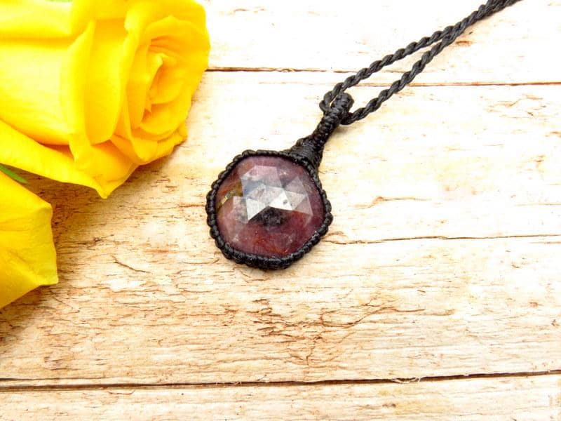 Faceted Ruby macrame necklace, chatoyant Ruby gemstone, gift ideas for Leo, july birthstone jewelry