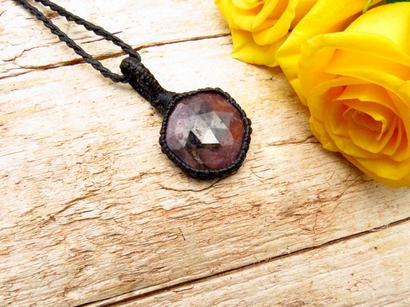 Faceted Ruby macrame necklace, chatoyant Ruby gemstone, gift ideas for Leo, july birthstone jewelry