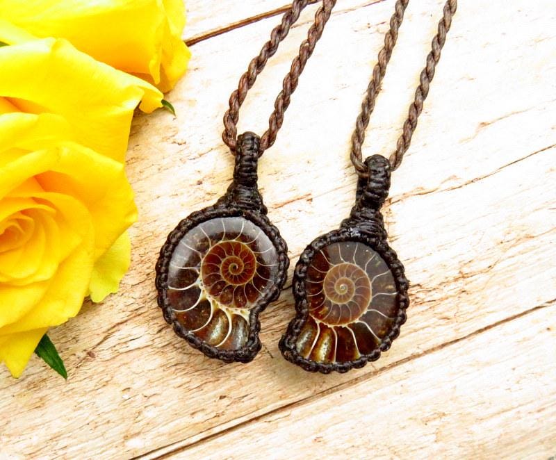 Ammonite necklace set, fossil pendant, soulmate gifting, bestfriend, for dad