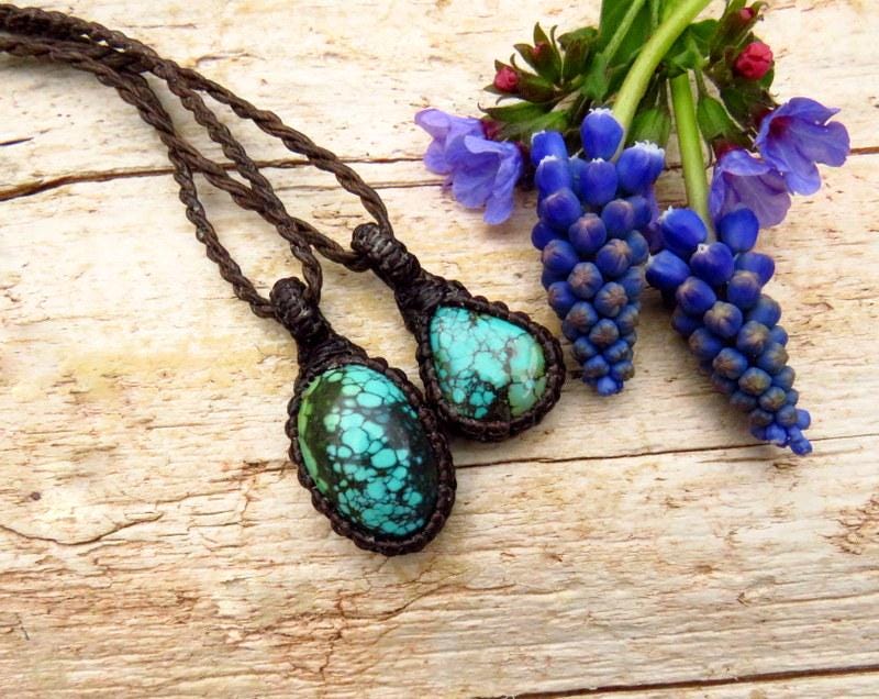 Cloud Mountain Turquoise macrame necklace, Hubei Turquoise jewelry, turquoise statement neckace, gift ideas for the boho beauty, for her