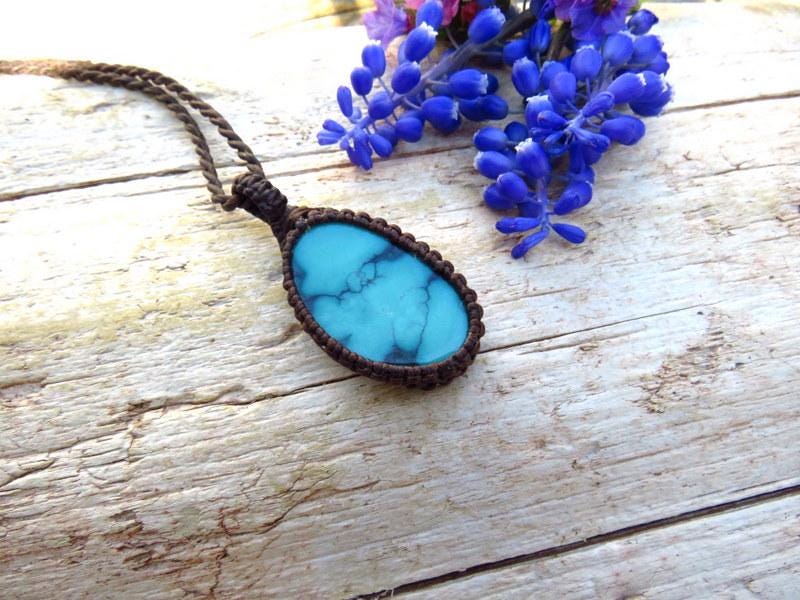 Cloud Mountain Turquoise macrame necklace, Hubei Turquoise jewelry, gift ideas for the boho beauty