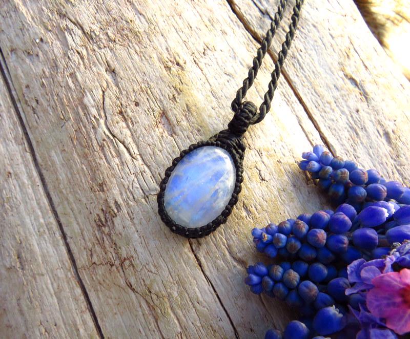 Moonstone Necklace, Macrame Pendant, Adjustable Cord, No Metal, gift ideas for the boho beauty