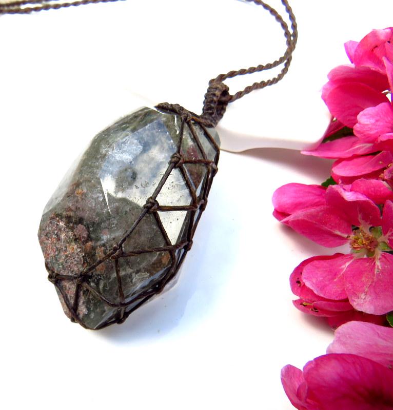 Shamanic Dream Quartz crystal necklace, statement pendant, for the gardener ,healer gift ideas