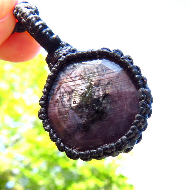 Faceted Ruby macrame necklace, chatoyant Ruby gemstone, gift ideas for Leo, july birthstone jewelry