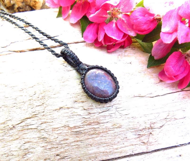 Flashy Ruby Macrame Necklace, Pink Fuchsia Gemstone Pendant, July Birthstone Jewelry