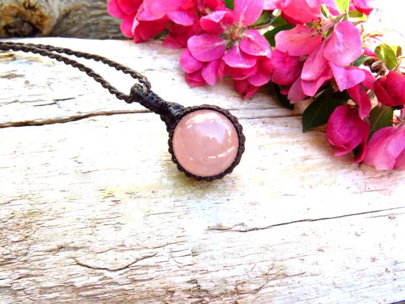Rose Quartz Crystal Sphere Macrame Necklace, Boho Gemstone Pendant, Love Stone, Self Gift