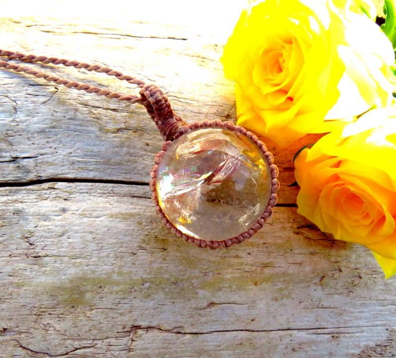 Clear Quartz Sphere Macrame Necklace: Rainbow Prisms, Healing Crystal Pendant