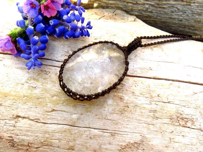 Quartz crystal macrame necklace, jewelry gift ideas for the boho beauty, crystal collector, the aries