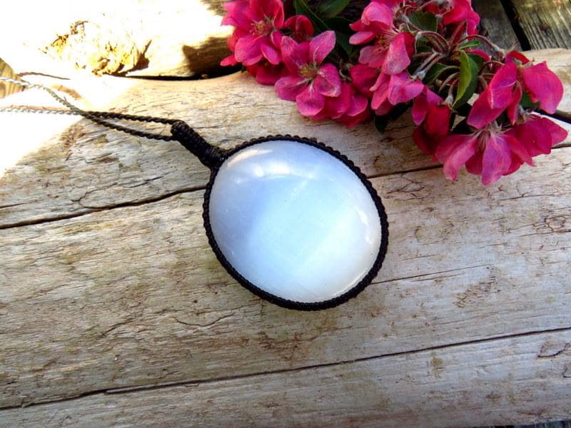 Selenite necklace, macrame necklace, gift ideas for the rock collector, crystal collector, gifts for her, angel jewelry, spiritual necklace
