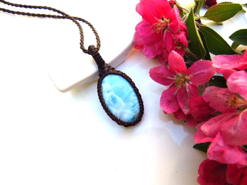 Blue Larimar gemstone necklace, gift ideas for the boho beauty, the coastal grandma, the surfer, summer jewelry