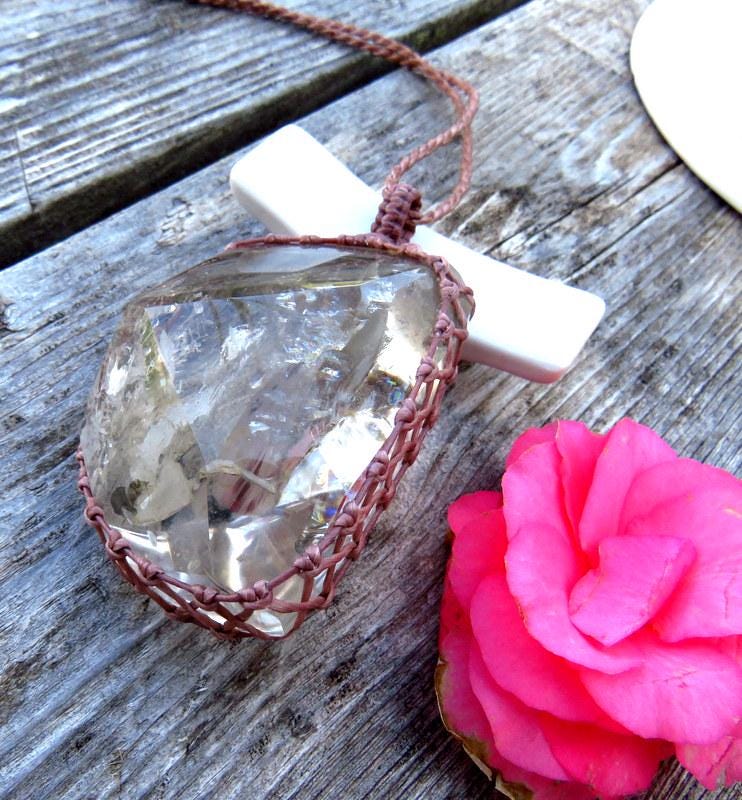 Rainbow Quartz Crystal necklace, Macrame jewelry, gift ideas for the crystal lover