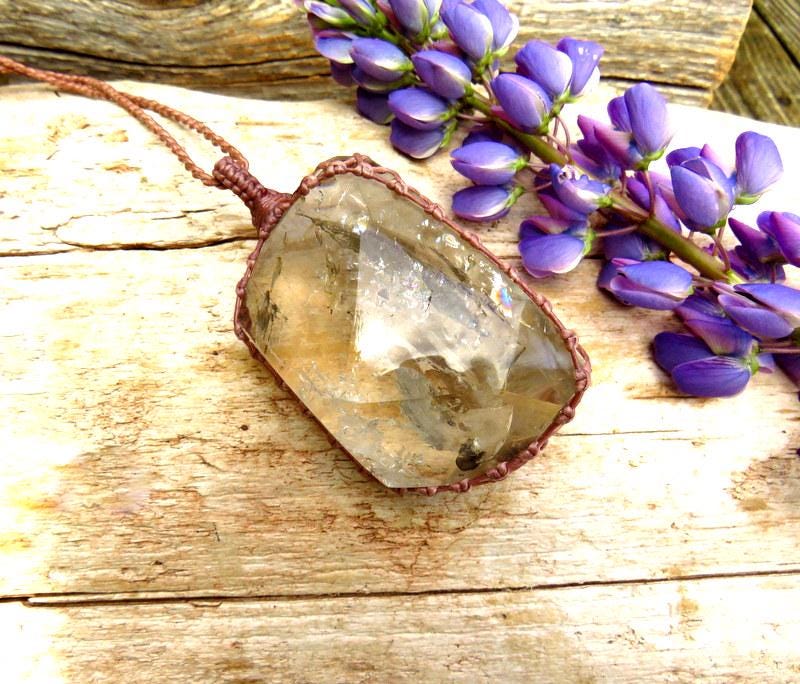 Rainbow Quartz Crystal necklace, Macrame jewelry