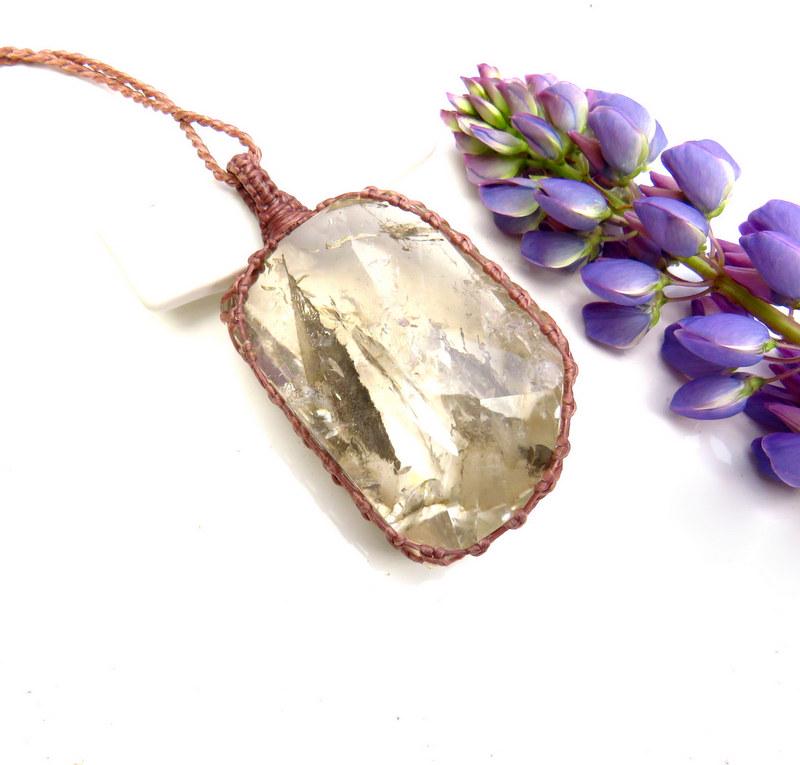 Rainbow Quartz Crystal necklace, Macrame jewelry