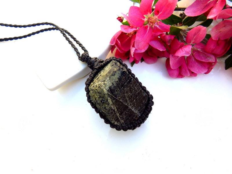 Black Tourmaline crystal necklace, macrame jewelry, gothic gift, statement necklace