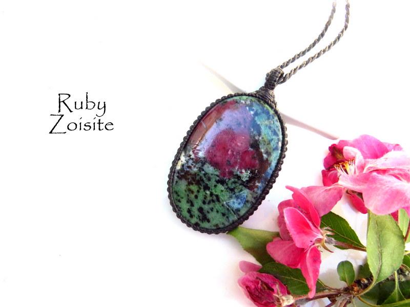 Grief care package, Ruby Zoisite healing stone necklace, Grief gift, Grief necklace, Grief crystals, Macrame jewelry, free ship