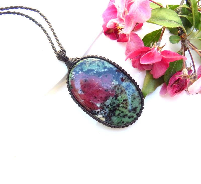 Grief care package, Ruby Zoisite healing stone necklace