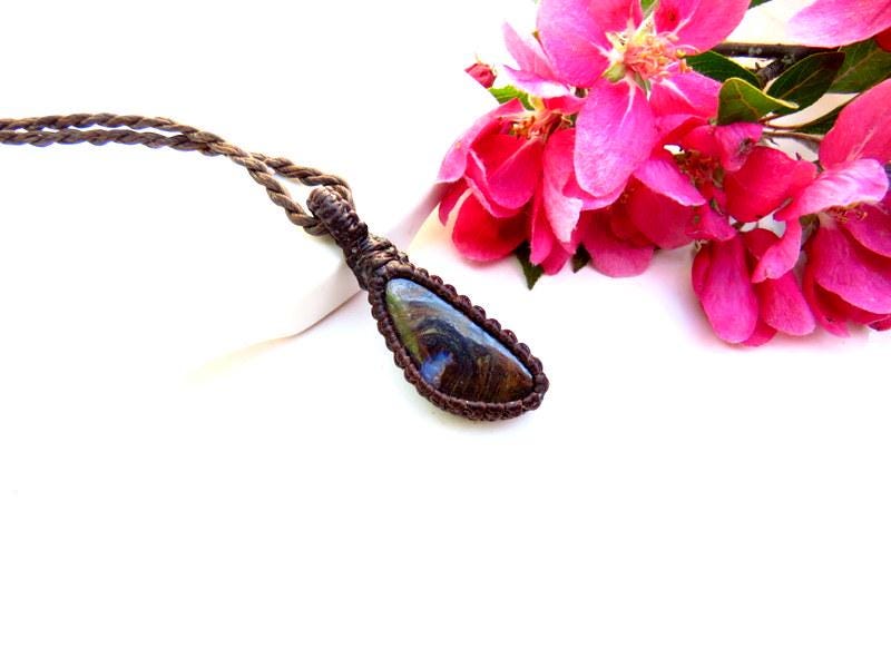 Rare Australian Boulder Opal macrame necklace, gemstone necklace