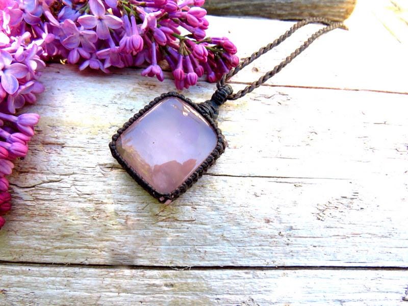 Rose Quartz Macrame Pendant Necklace, Love Crystal, Self-Care Jewelry, Earth Aura Creations