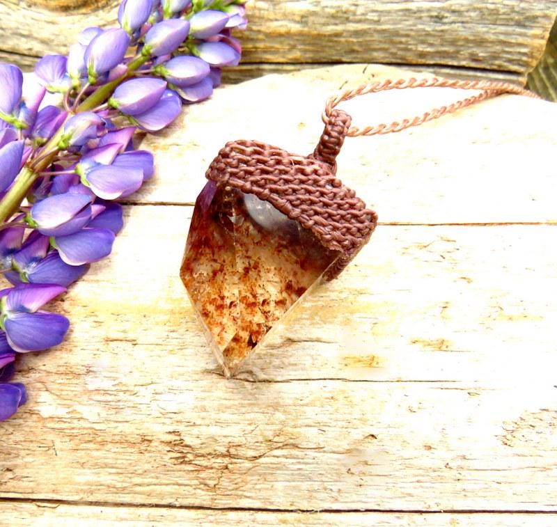 Quartz crystal necklace, statement pendant, christmas gift ideas for her, macrame jewelry
