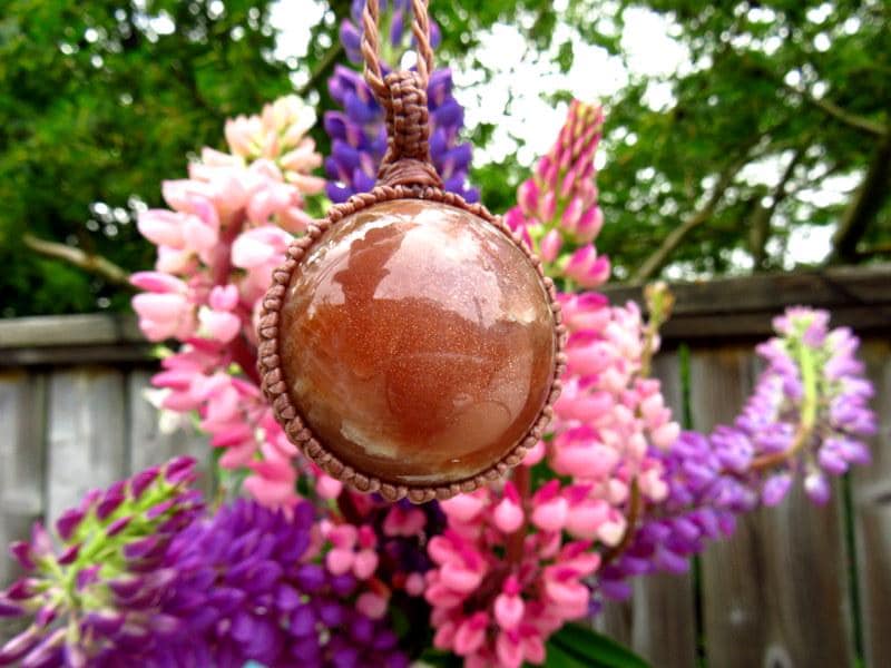 Peach Moonstone sphere necklace, Golden Shine Sunstone macrame necklace, sunstone pendant, libra gemstone, libra gifts, christmas gift