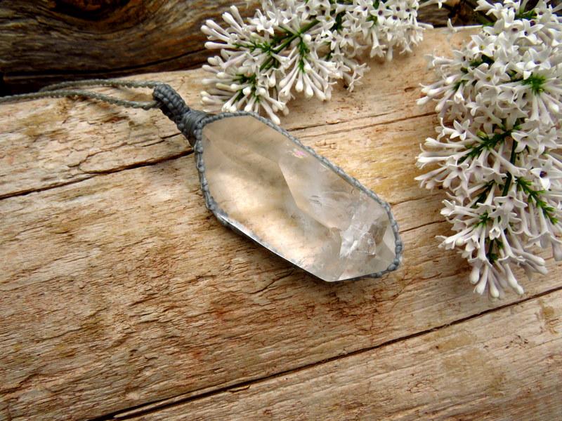 Clear Quartz crystal macrame necklace, christmas gift ideas for the crystal lover, rainbow prism