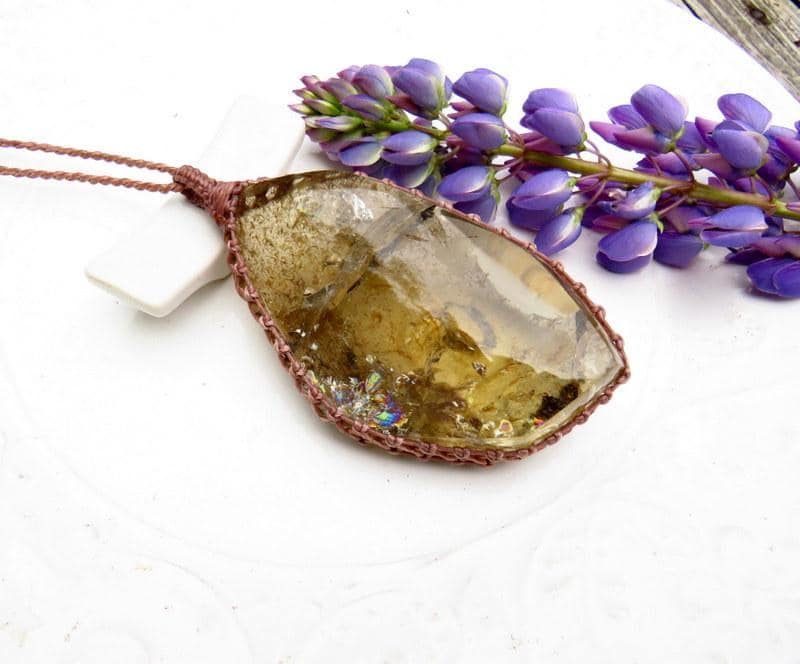 Rainbow Smokey Quartz Necklace, statement crystal pendant, Birthstone necklace, gift ideas for the boho beauty