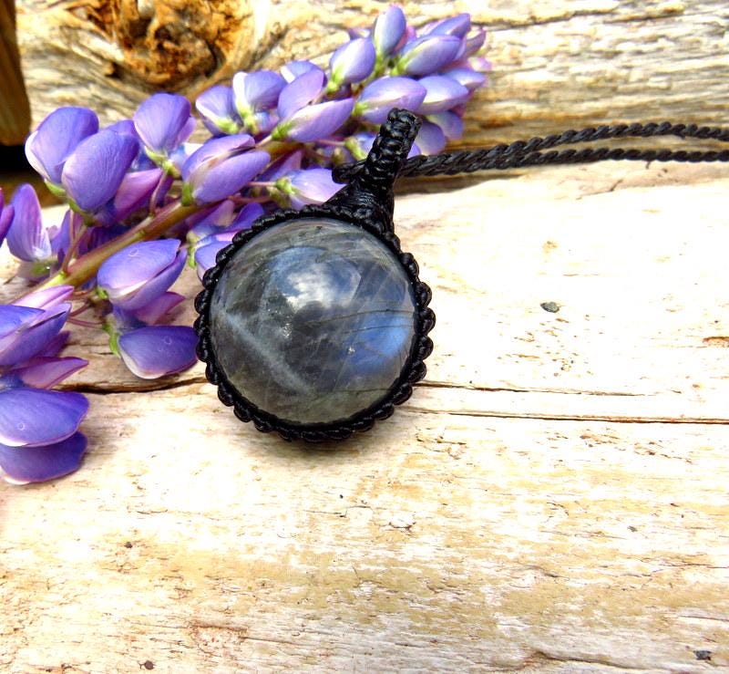 Labradorite sphere necklace, macrame jewelry, gift ideas for the glam fan, the yogi, christmas mom