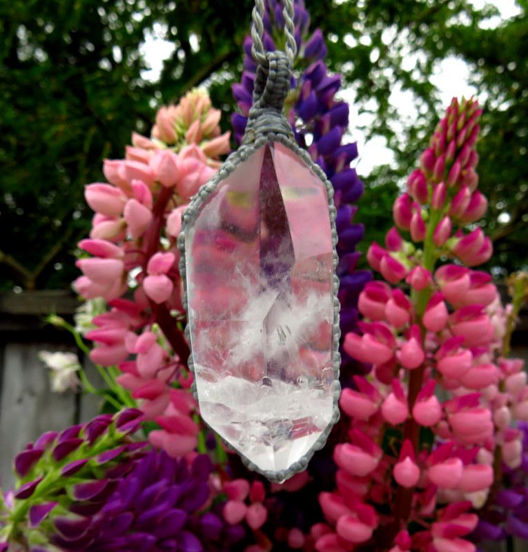 Clear Quartz crystal macrame necklace, christmas gift ideas for the crystal lover