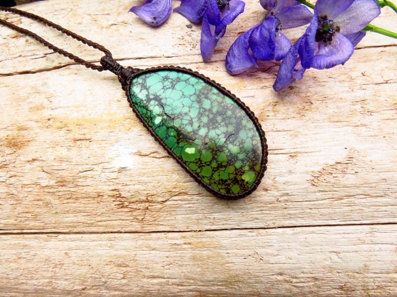 Cloud Mountain Turquoise macrame necklace, Hubei Turquoise jewelry