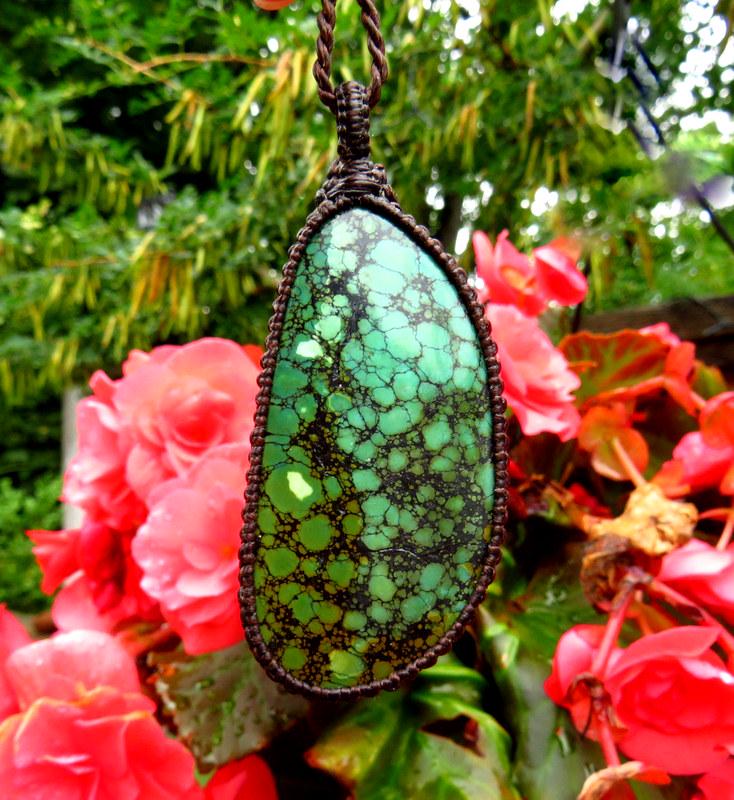 Cloud Mountain Turquoise macrame necklace, Hubei Turquoise jewelry, turquoise statement necklace
