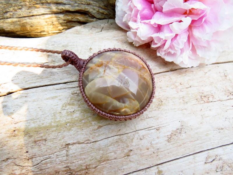 Peach Gray Moonstone gemtsone necklace, statement necklace