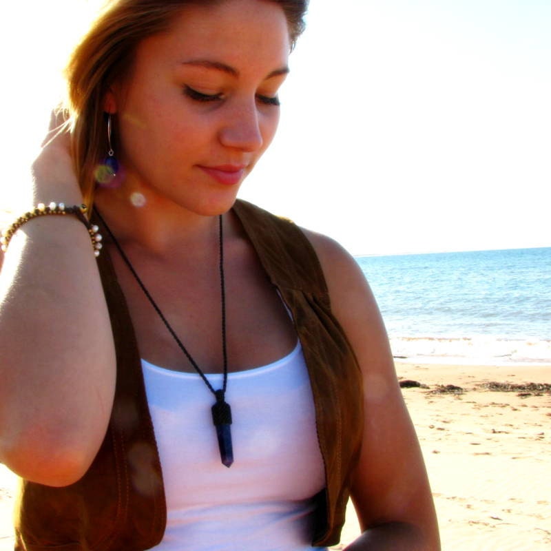 Dream Amethyst healing crystal necklace, amethyst crystal point necklace