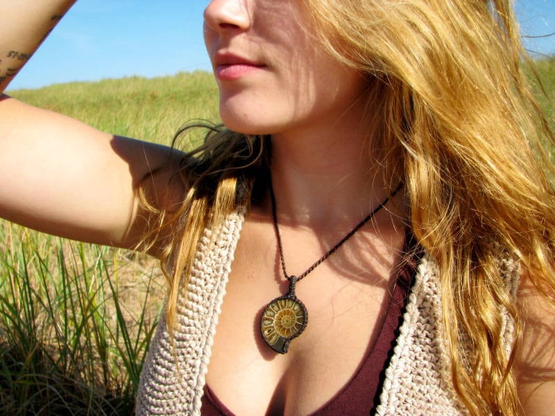 Christmas gift ideas, Ammonite macrame necklace