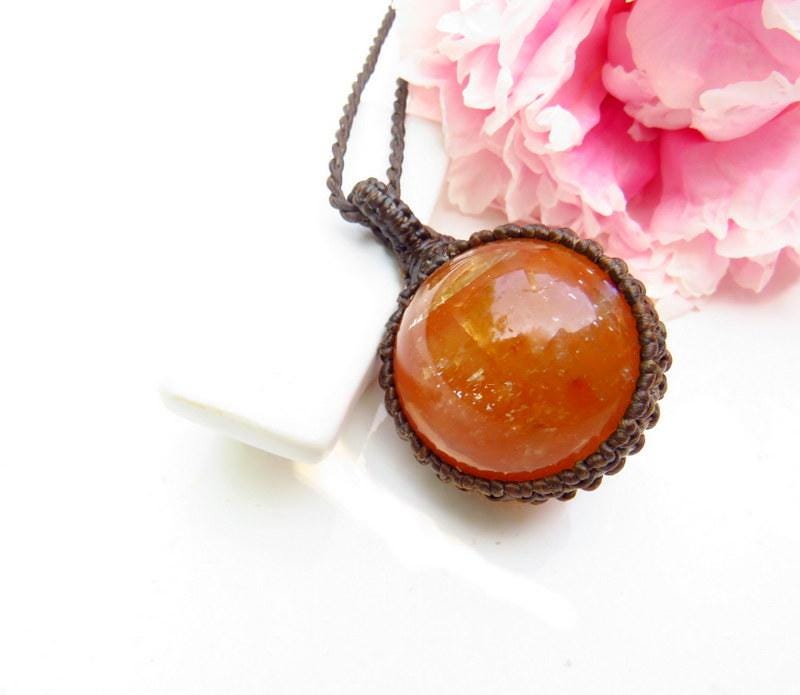 Yellow Calcite crystal sphere necklace, macrame necklace, gift ideas for the boho beauty, the zen seeker