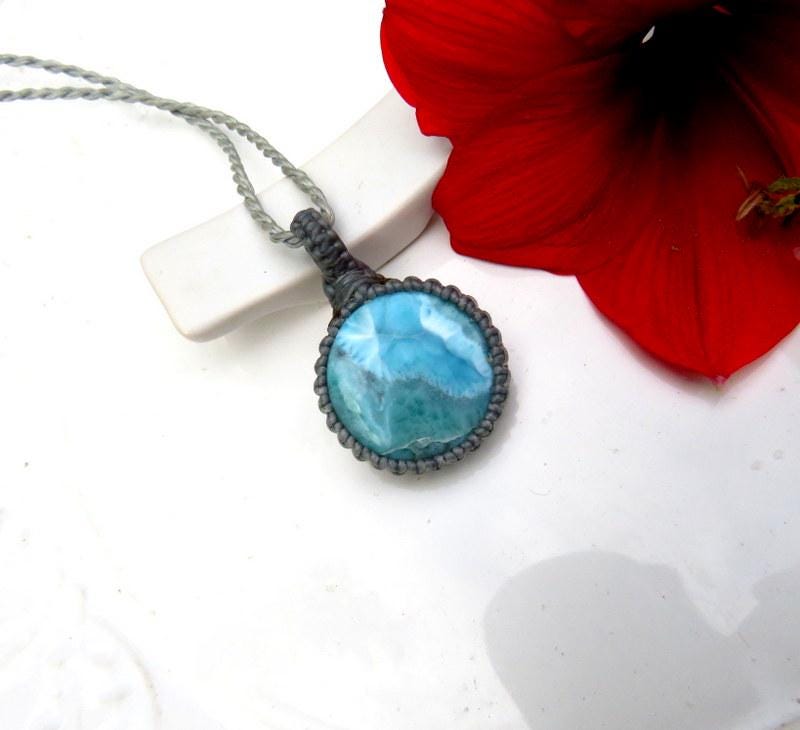 Gift ideas for her, Larimar necklace, macrame necklace, Summer accessories, boho jewelry, gift ideas for the boho beauty, the beach bum