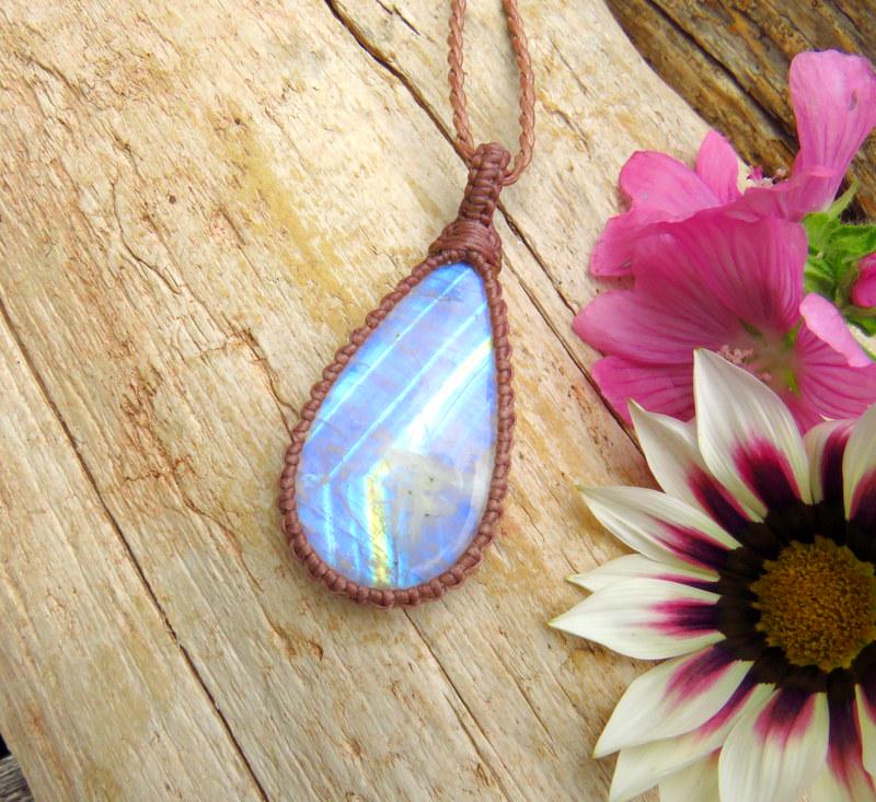 Rainbow moonstone necklace, moonstone jewelry, christmas gift ideas for her, gift ideas for the boho beauty, macrame moonstone