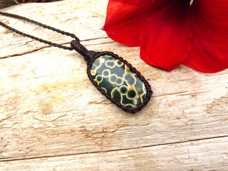 Ocean Jasper gemstone macrame necklace, gift ideas for the ocean lover, the coastal grandma, the surfer